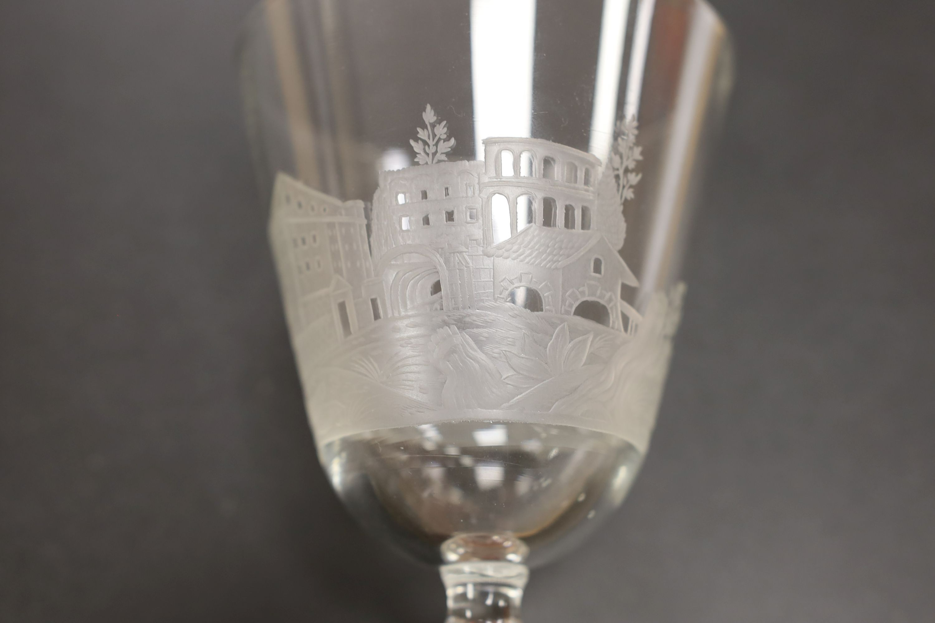 A Dutch engraved Newcastle goblet - 19cm tall